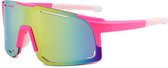 Sport Zonnebril 2024 - Fietsbril - Sportbril - Skibril - Roze - Goud Spiegel