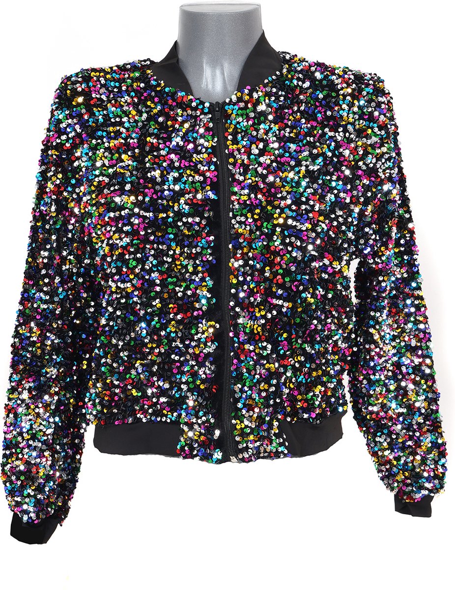 Pailletten Jas - Bomberjack - Multicolor - Maat Maat M/L - Dames - Volwassenen - Per Stuk - Carnavals Jas