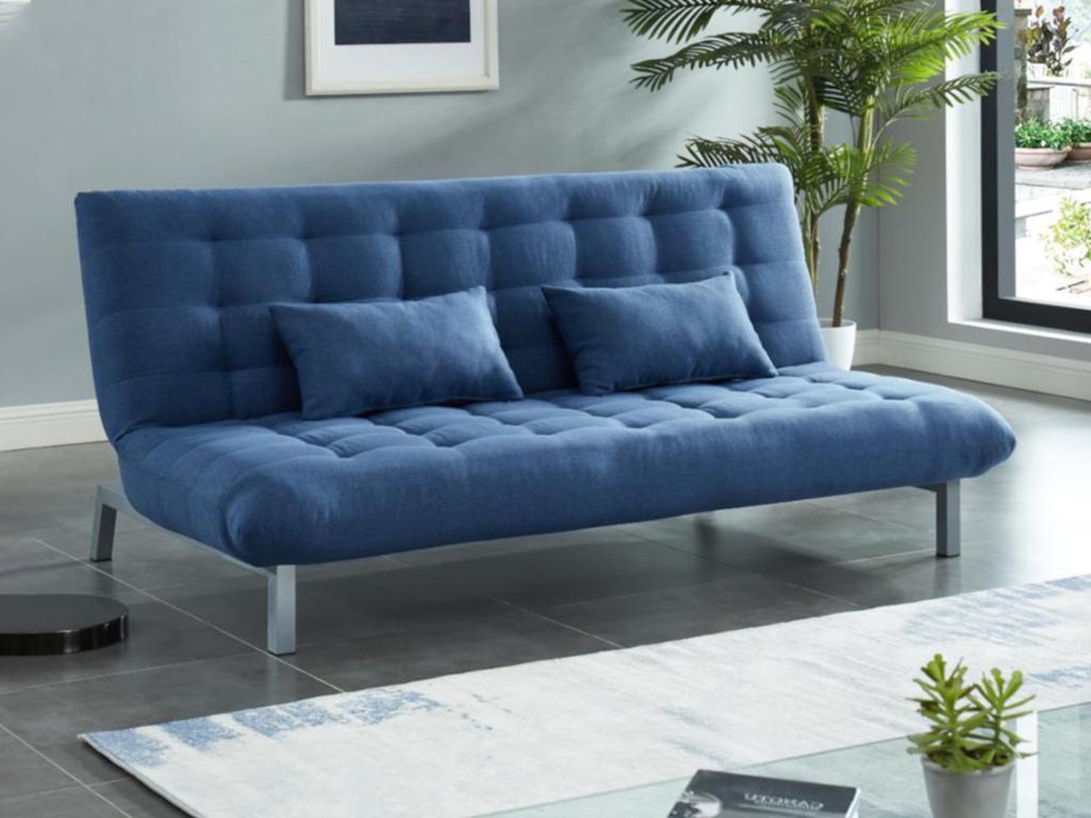 Vente-unique Driezits bedbank van stof HORNET - Blauw