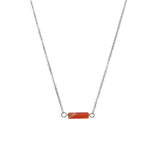 Lucardi Collier en acier pour femme avec onyx rouge - Collier - Acier - Couleur argent - 45 cm