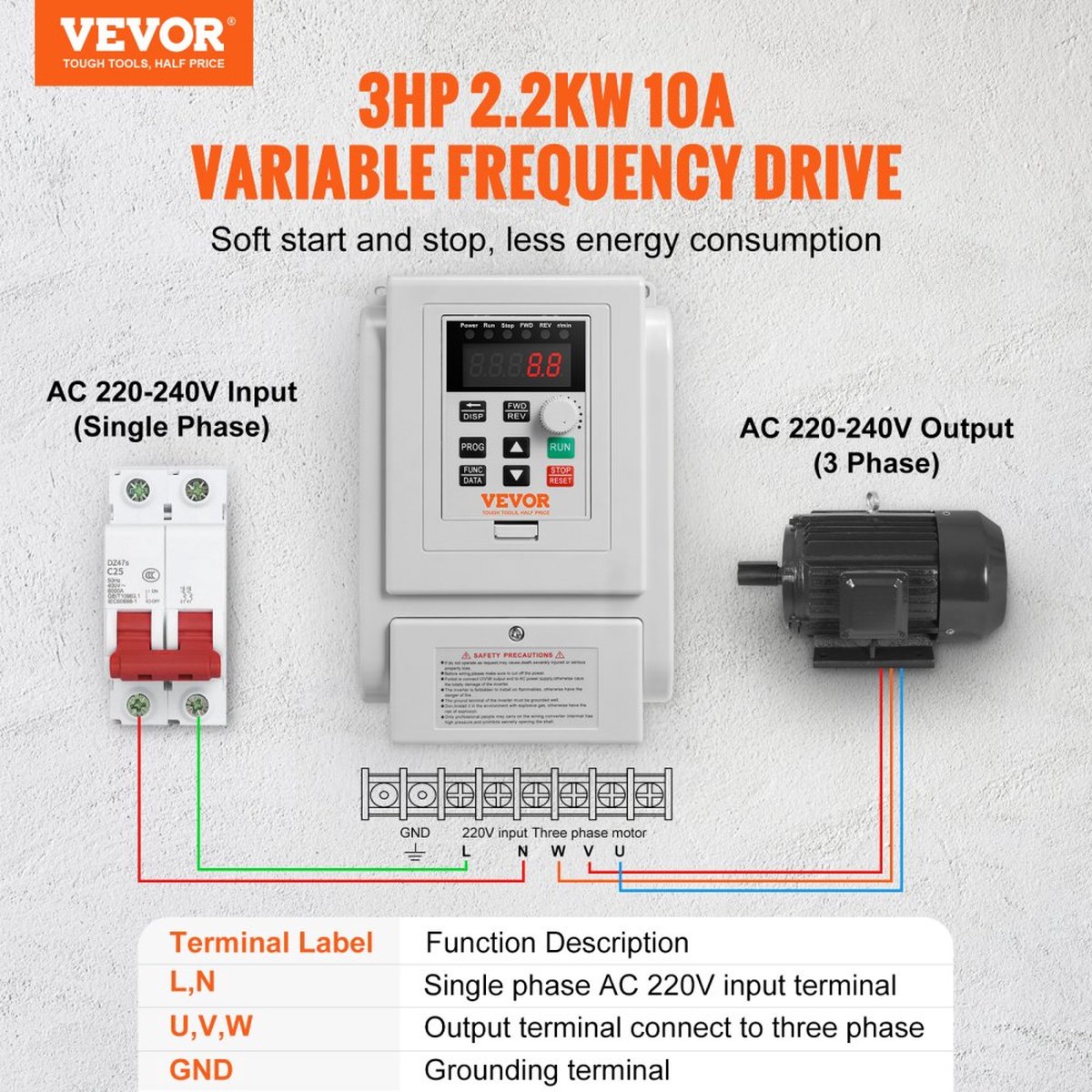 Jadeshay VFD Frequency Converter 230V 2.2kW VFD Speed Controller 1