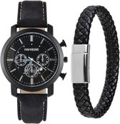 Smael Heren Horloge Geschenkset - Horloge & Armband - Heren Cadeau - Zwart