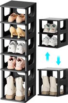 Schoenenrek, smal, zwart, 6 niveaus, smal, hoog en smal schoenenrek, flexibel combineerbare schoenenstandaard voor hal (4 verdiepingen diep, 1 verdieping hoog en 1 deklaag)