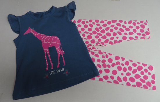 Ensemble - Meisje - Tshirt + legging - Blauw , wit , roze - Giraf - 1 jaar 80