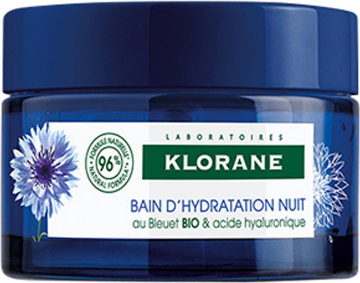 Goedkoopste Klorane Huid Masker Bain d’hydratation nuit au Bleuet BIO & acide hyaluronique 50ml