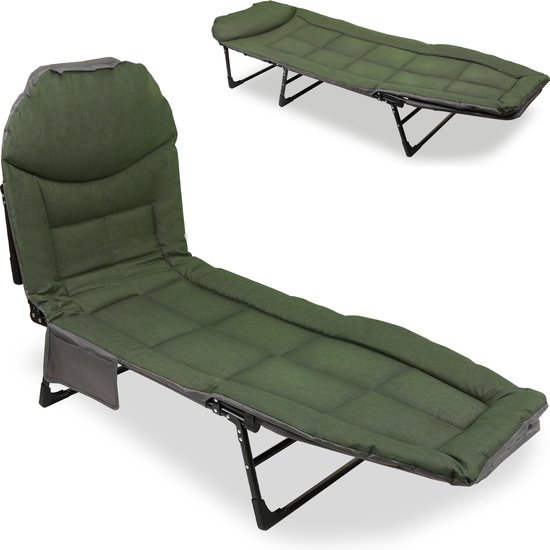 Foto: Kampeerbed opvouwbaar ligbed veldbed campingbed verstelbaar karper stretcher bedchair 195 x 65 x 32 cm groen