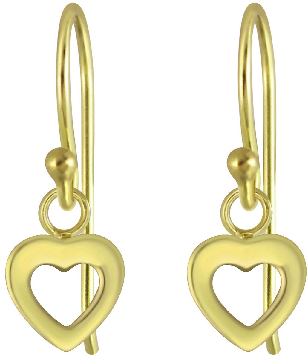 Joy|S - Zilveren hartje bedel oorbellen - oorhangers - gold plated