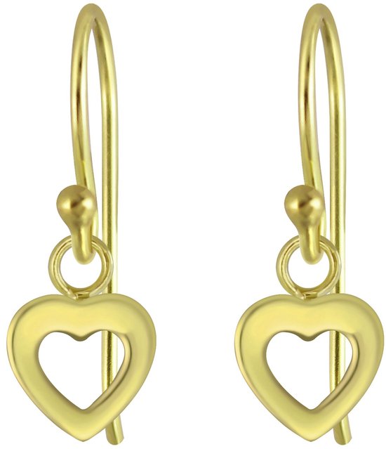 Joy|S - Zilveren hartje bedel oorbellen - oorhangers - 14k goudplating