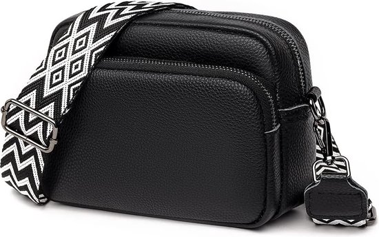 Crossbody tas van leer - Zwart - 20 x 14 x 8 cm - Schoudertas voor dames - Met afneembare schouderband - Leren tas voor vrouwen - Handtas met ritsen - Verwijderbare schouderriem - Premium en hoogwaardige kwaliteit - Waterbestendig