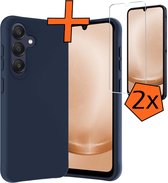 Hoesje Geschikt voor Samsung A25 Hoesje Siliconen Cover Case Met 2x Screenprotector - Hoes Geschikt voor Samsung Galaxy A25 Hoes Back Case - Donkerblauw.