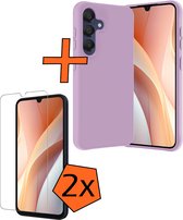 Hoesje Geschikt voor Samsung A15 Hoesje Siliconen Cover Case Met 2x Screenprotector - Hoes Geschikt voor Samsung Galaxy A15 Hoes Back Case - Lila
