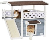 Kattenhuis van hout voor buiten, mooi appartement voor katten, kattenappartement, kattenhuis met weer, grijs houten huisje voor dieren, 76 cm x 56 cm x 73 cm
