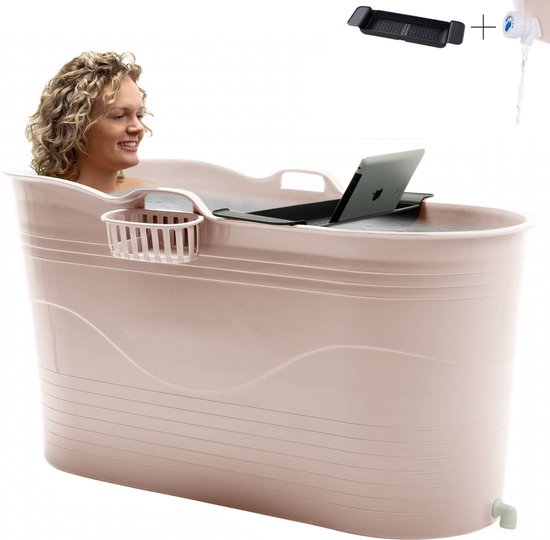HelloBath® - Bath Bucket XL - Sand - 122 cm - Zitbad - Ligbad - IJsbad - Ice Bath - incl. Badplank en Kraantje
