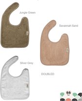 Timboo Bavetten Doubled Set van 3 kleuren : Jungle Green, Savannah Sand en Silver Grey