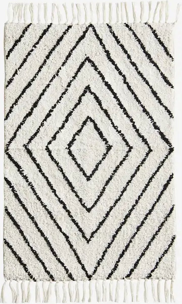 Badmat van getuft katoen - wit zwart - non-slip