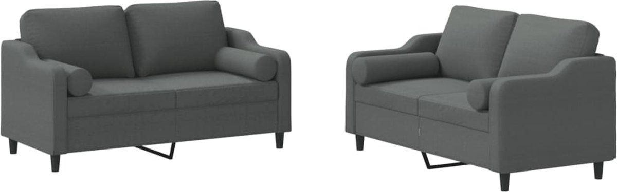 vidaXL - 2-delige - Loungeset - met - kussens - stof - donkergrijs