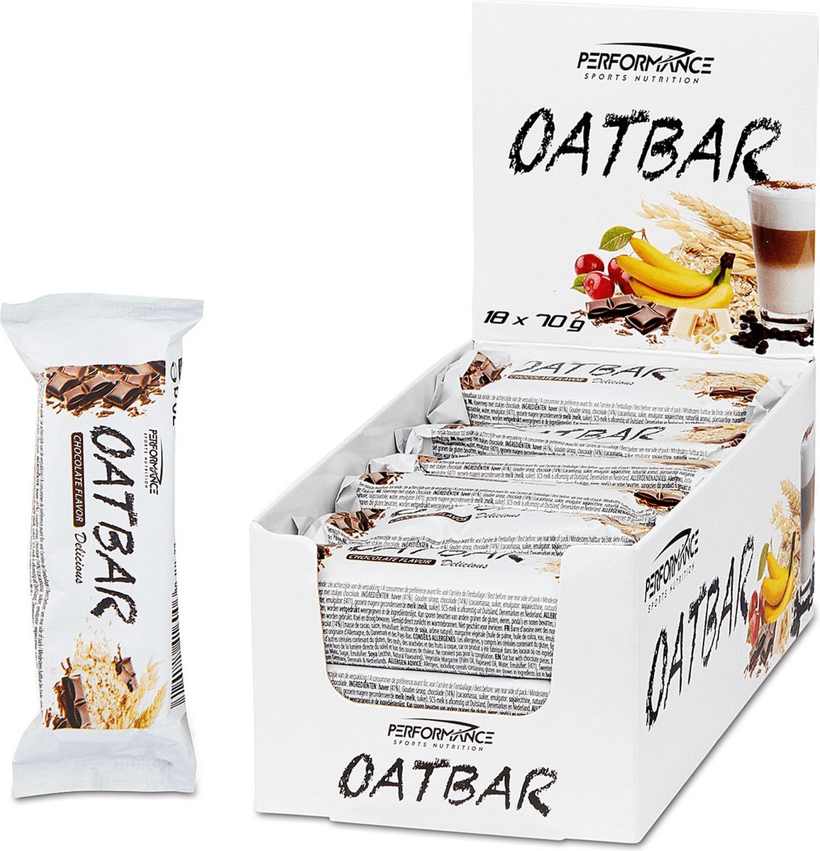 Goedkoopste Oat Bar (Chocolate - 18 x 70 gram) - Performance - Flapjacks - Haver - Havervlokken - Energierepen - Powerbar