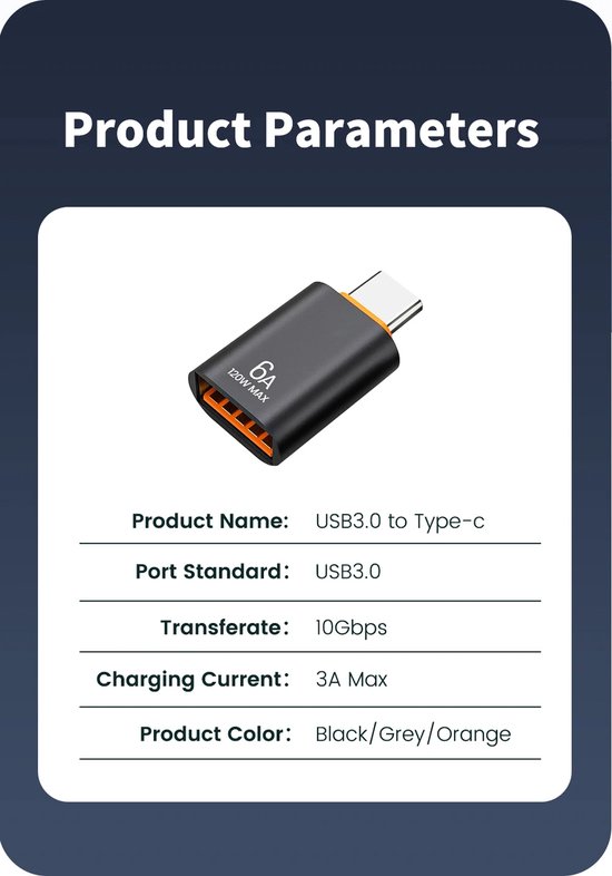 Swiftlink Adapter DrPhone SwiftLink C – Type-C Naar USB 3.0 USB Adapter – 10 Ampere – 10 ...