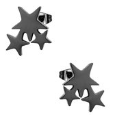 Aramat jewels ® - Zweerknopjes oorbellen 3 sterren zwart chirurgisch staal 9mm