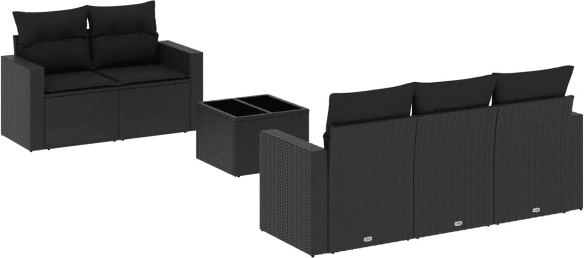 vidaXL 6-delige - Loungeset - met - kussens - poly - rattan - zwart