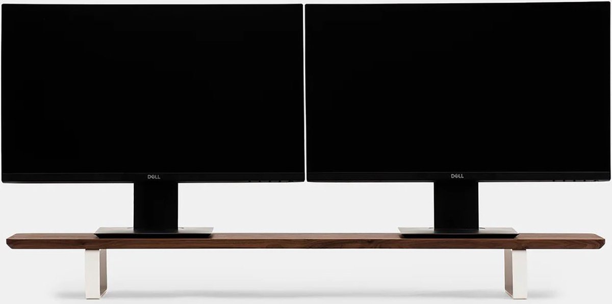 Oakywood Desk Shelf - Massief Walnoot / Wit - Echt Hout Dual Monitor Standaard Beeldschermverhoger Clean Desk Ergonomisch Stijlvol