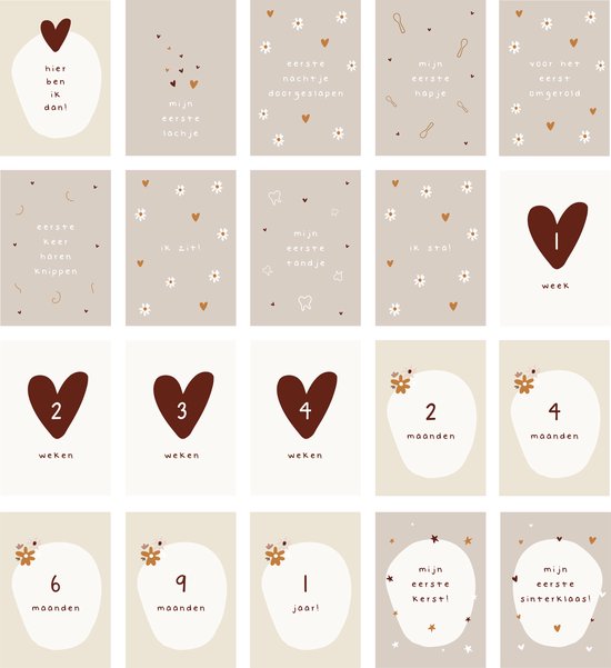 20x hippe baby mijlpaalkaartjes (A6 formaat) - milestone baby cards - cadeau zwangerschap - kado zwangerschap - babyshower cadeau - hoera zwanger - zwangerschapsverlof - kraamcadeaus - mijlpaalkaarten baby - baby kado - baby cadeau van KraamzorgShop — afbeelding 2