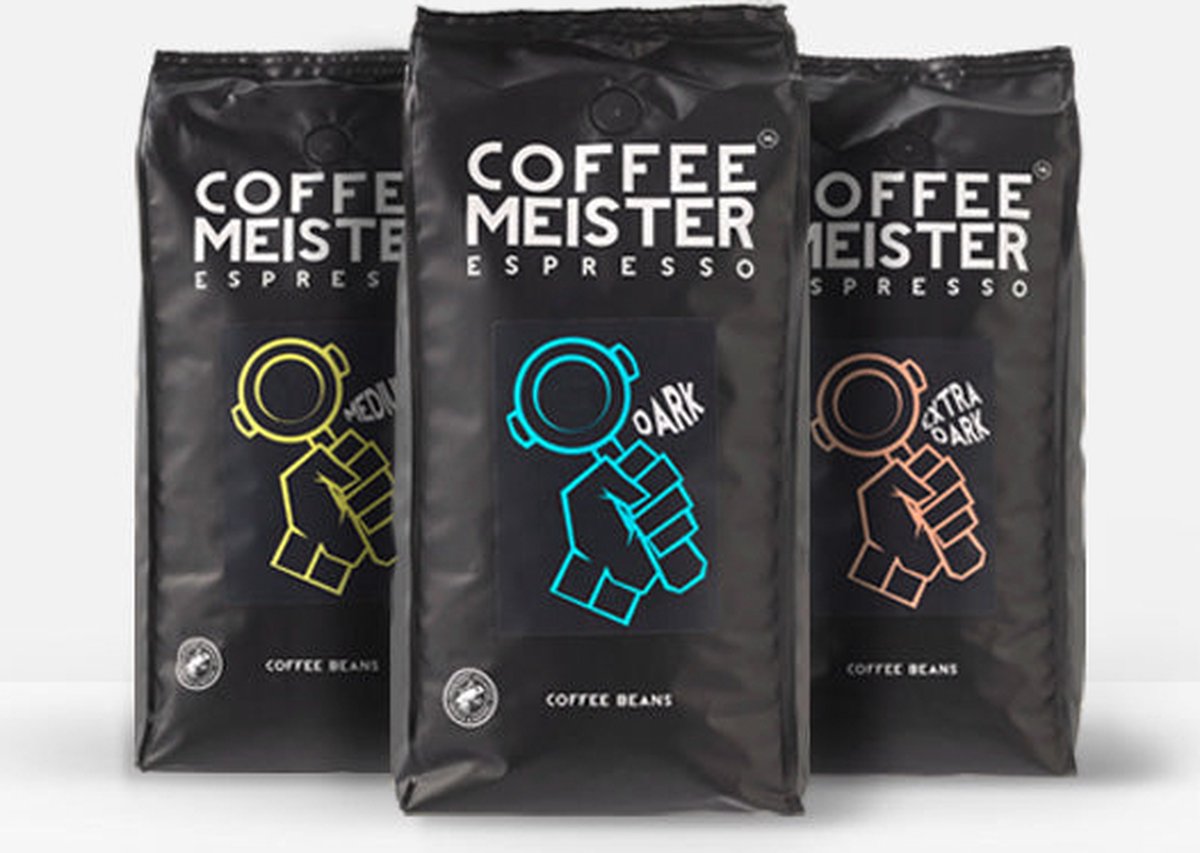 Goedkoopste CoffeeMeister | Proefpakket koffiebonen | Medium, dark en extra dark roast | 3 x 1000g