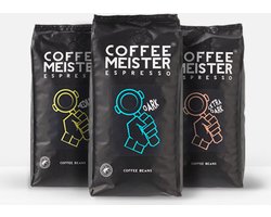 CoffeeMeister | Proefpakket koffiebonen | Medium, dark en extra dark roast | 3 x 1000g CoffeeMeister | Proefpakket koffiebonen | Medium, dark en extra dark roast | 3 x 1000g