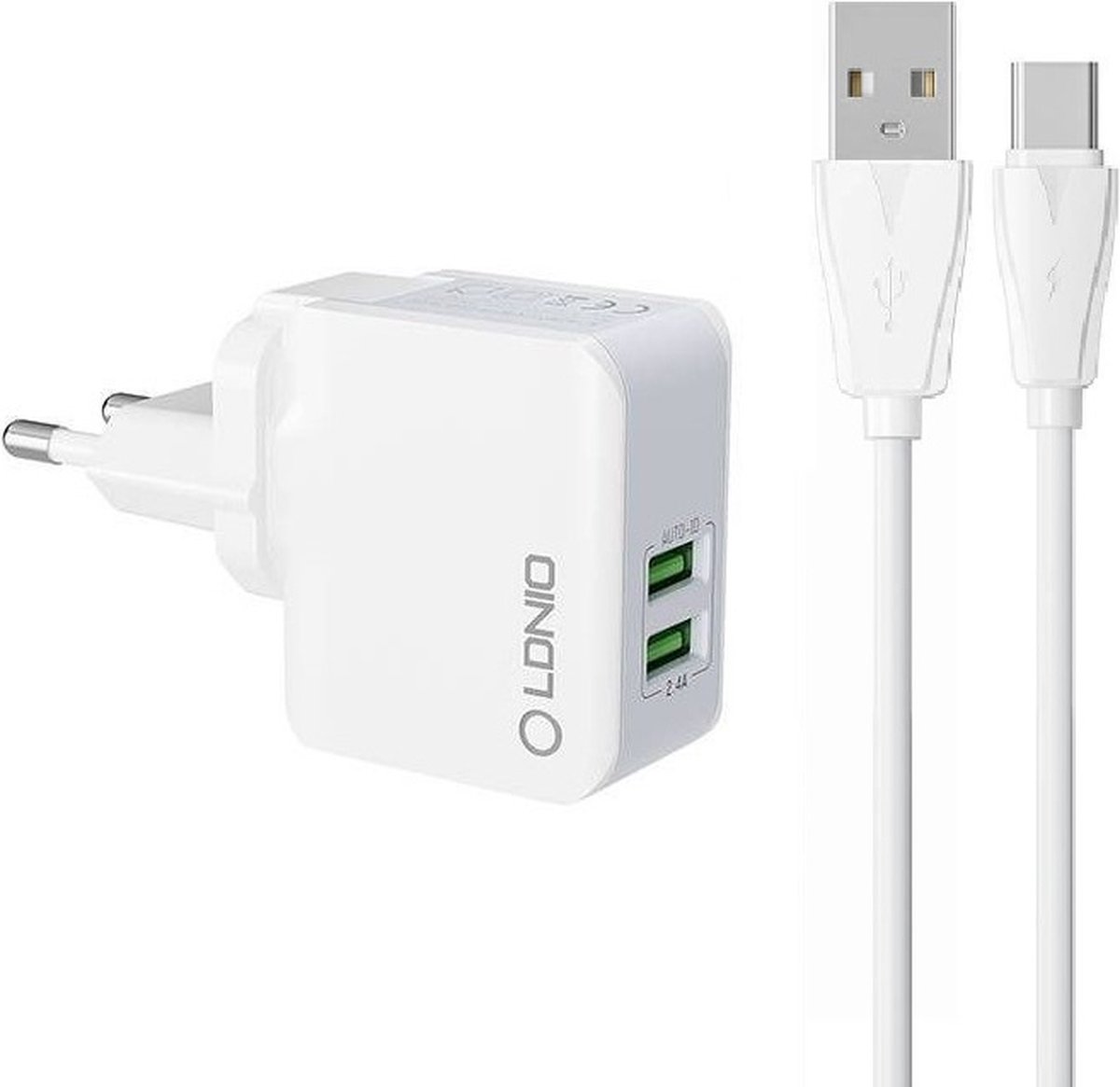 LDNIO A2203 Dual USB oplader + kabel Geschikt voor: Apple iPhone 12 / 11 / X / XS / XR / MAX / SE / 5 / 6 / 7 / 8 / Plus
