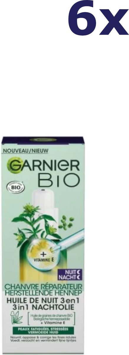 Garnier 6x Skin Bio Nachtolie 3in1 Hennep Vermoeide & Gevoelige Huid 30ml