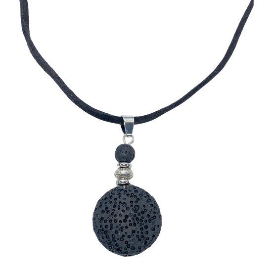 Ketting-Lava Steen -verstelbaar- zwart- Zilverkleur- Charme Bijoux