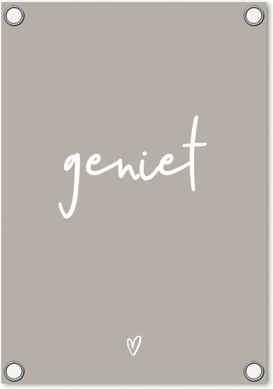 Zoedt tuinposter - tuindoek - beige met tekst Geniet - 60x80cm - tuindecoratie - wanddecoratie