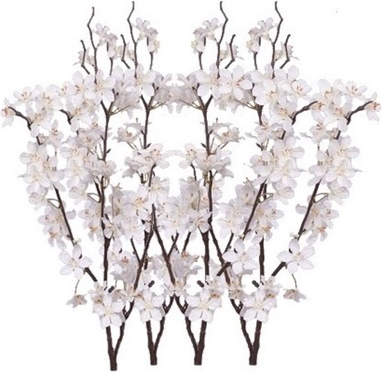 4x Stuks witte appelbloesem kunstbloem/tak met 57 bloemetjes 84 cm - Nepbloemen - Kunstbloemen