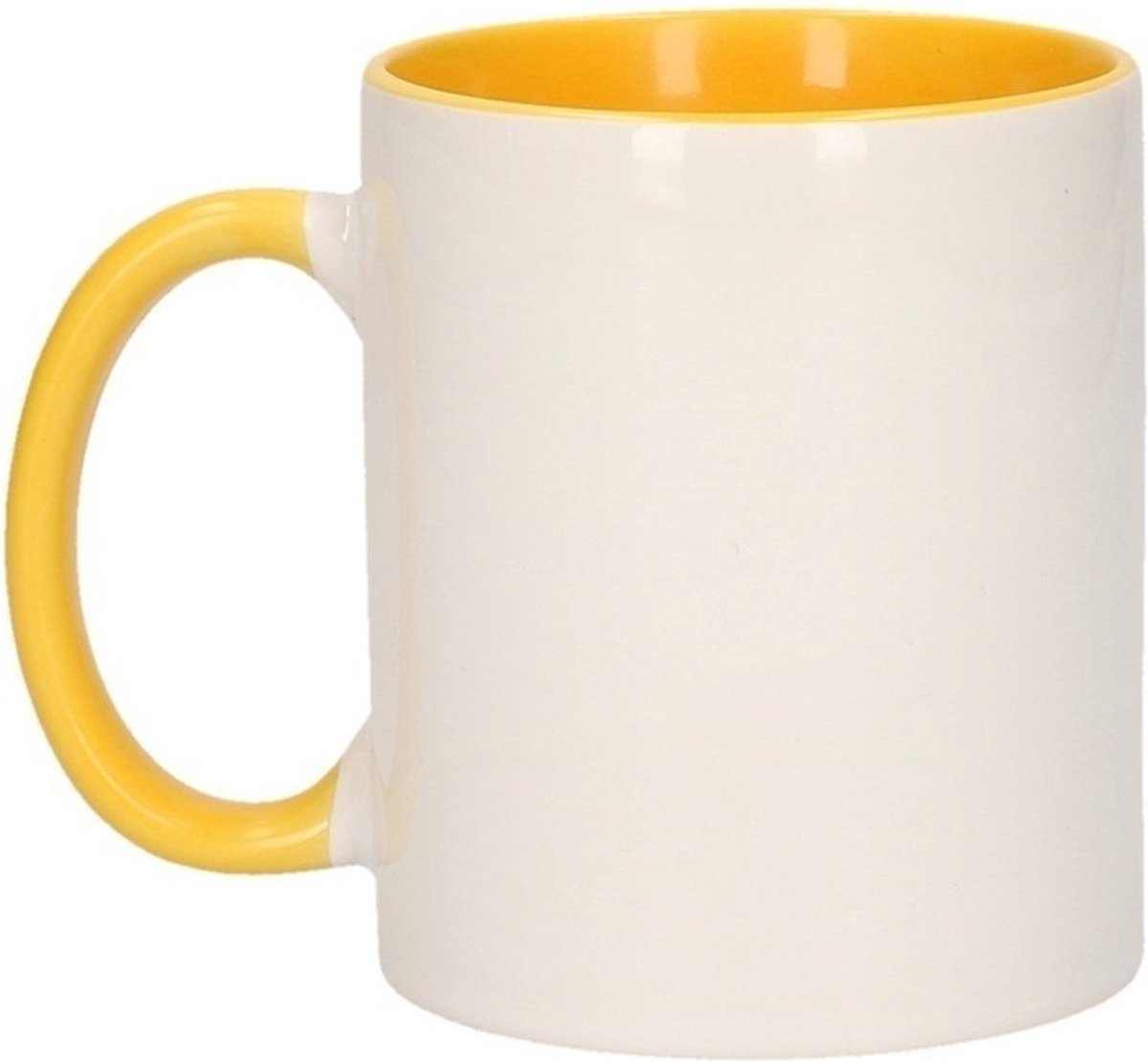 Koffiemok / thee beker - 2x - 300 ml - Wit/geel - Cadeau mokken - keramiek