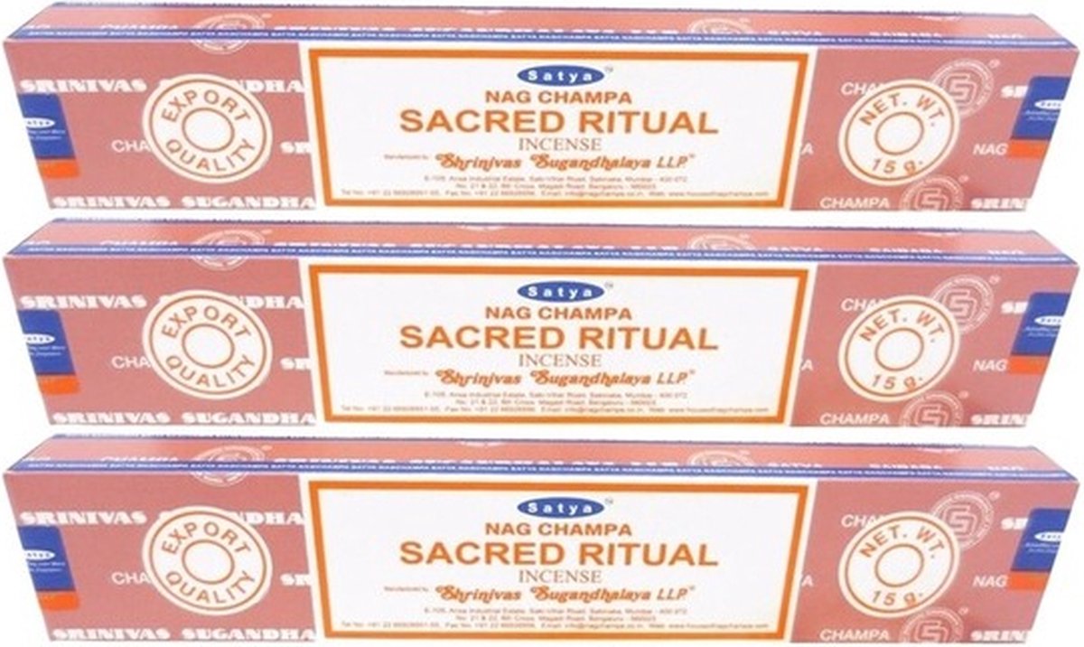 HEM Satya Nag Champa wierook stokjes - Sacred Ritual - 3x pakje van 12 stuks - 15 gram Multi