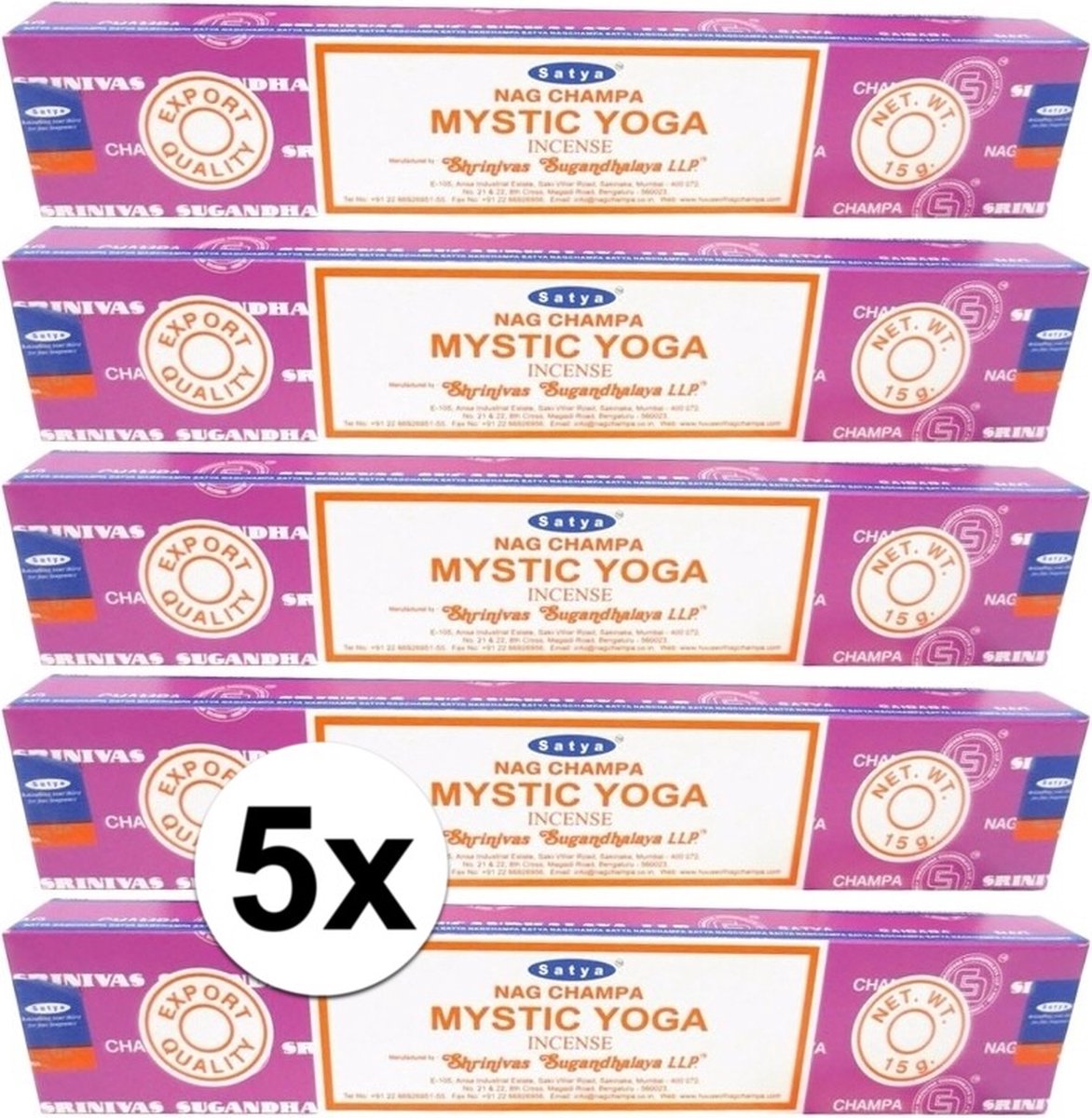 HEM Satya Nag Champa wierook stokjes - Mystic Yoga - 5x pakje van 12 stuks - 15 gram Multi