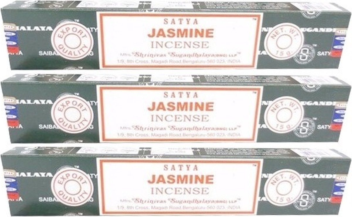 HEM Satya Nag Champa wierook stokjes - Jasmine - 3x pakje van 12 stuks - 15 gram Multi