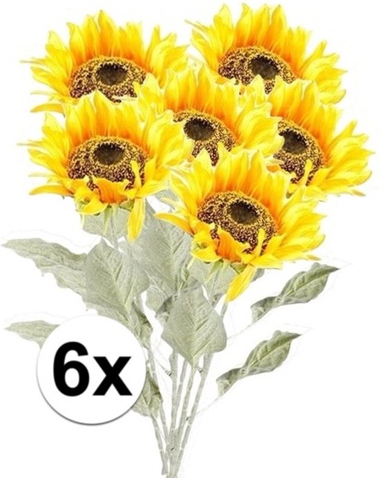 6x Gele zonnebloem steelbloem 82 cm - Kunstbloemen