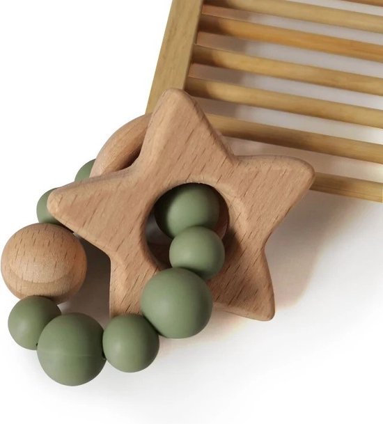 Product: The Baby Supply Bijtring Groen - Tandjes Verlichten en Fijne Motoriek Stimuleren - Hout en Siliconen - Baby Teether voor Tandpijn Relief en Ontwikkeling, van het merk The Baby Supply