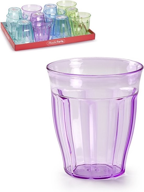 12x stuks Drinkglazen/limonadeglazen gekleurd 250 ml - Sapglazen/waterglazen onbreekbaar kunststof voor kinderen