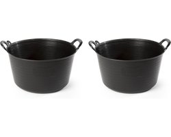 Plasticforte flexibele emmer / kuip - 2x stuks - zwart - kunststof - rond - 26 liter - 49 x 44 x 22 cm - wasmanden - tuinafval - speelgoed