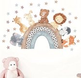 Muursticker Kinderkamer - Babykamer - Cartoon Dieren Regenboog - Jungle - Aquarel - 88x57cm - Jongen - Meisje
