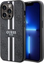 Guess 4G Printed Stripe Back Case (MagSafe Compatible) - Geschikt voor Apple iPhone 15 Pro (6.1") - Zwart