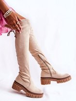 Beige Stoere Eco-Suède Overknee Laars