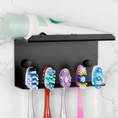 Wandgemonteerde tandenborstelhouder voor douche, aluminium zelfklevende 5 sleuven tandenborstel en tandpasta organizer hanger compatibel met Colgate Extra Clean, Oral-B CrossAction (zwart)