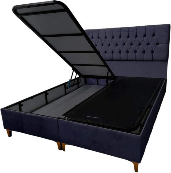 lit à sommier tapissier Dream Chester - 180x200cm - avec espace de rangement - sans matelas - anthracite