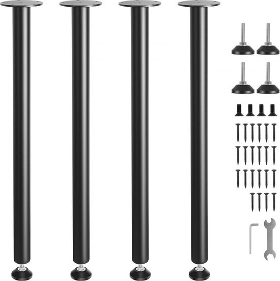 Tafelpoten chroom, roestvrij staal, set van 4, verstelbaar 60 mm 710 mm