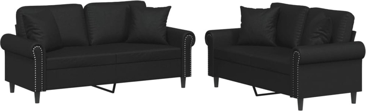 vidaXL - 2-delige - Loungeset - met - kussens - kunstleer - zwart
