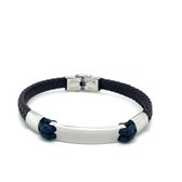 Heren armband - Armband Leer - Bruin/ Blauw gevlochten Armband met haak sluiting- Stainless steel - valentijn cadeautje voor hem