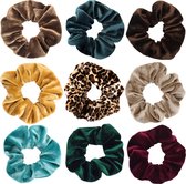 Kraagjeskopen.nl® Scrunchie Set Velvet Haarelastiek Pack - 9 stuks Natural Colors Haarwokkel Scrunchies